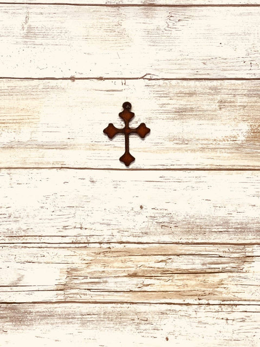 Cross with Thin Round Ends Charm Rustic Metal Pendant