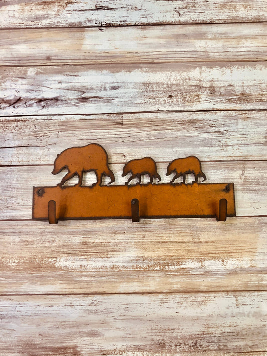 Black Bear and Cubs Rustic Lodge Triple Key Hook