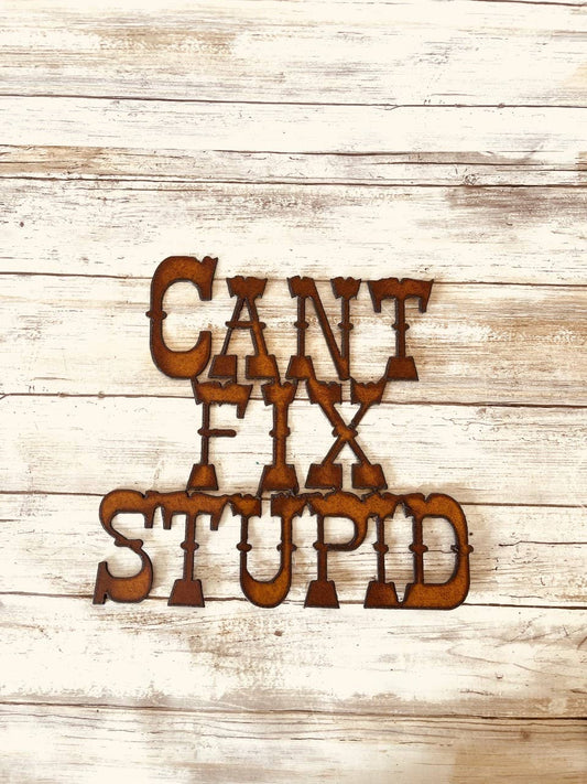 Can't Fix Stupid Rustic Metal Sign