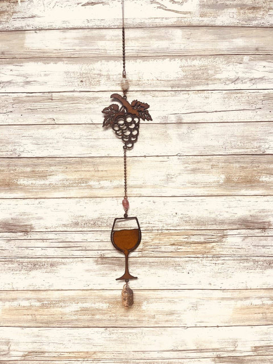 Grapes and Wine Glass Double Rustic Wine Lovers Garden Bell