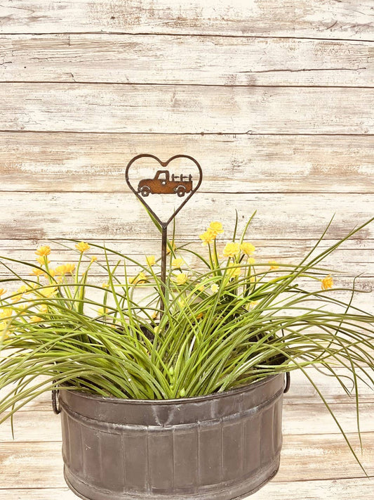 Heart Outline with Vintage Truck Plant Stake