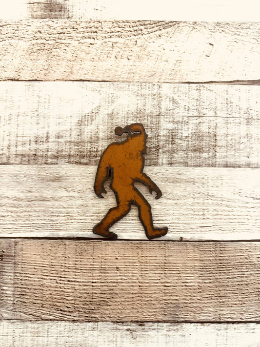 Bigfoot with HAT Beanie Rustic Metal Magnet Yeti Sasquatch