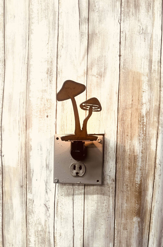 Double Mushroom Night light Rustic Metal Garden Fungi Gift