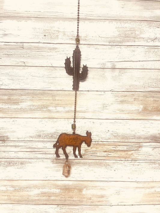 Donkey and Cactus Burro Mule Rustic Double Bell Chime