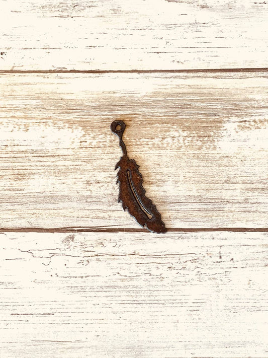 Single Feather Rustic Metal Native Southwest Charm Pendant