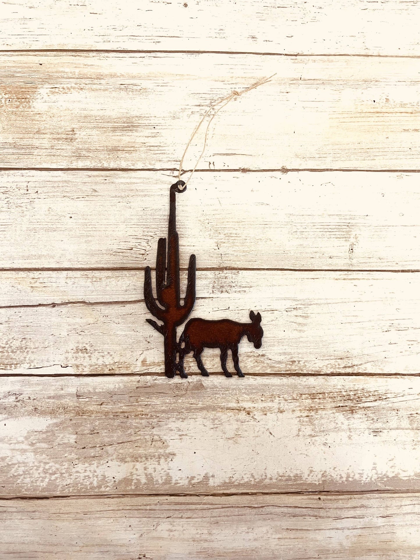 Donkey and Cactus Desert Ornament Rustic Metal Burro Gift