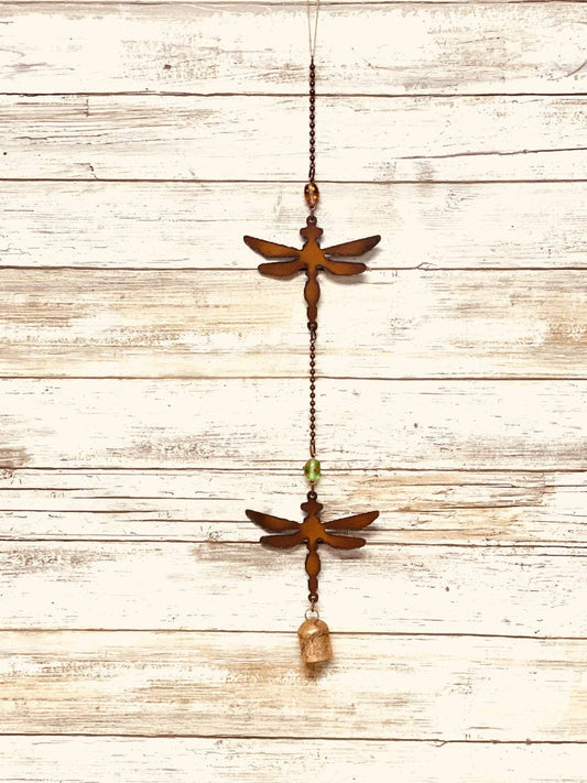 Dragonfly DOUBLE Bell Rustic Garden Home Decor Nana Bell