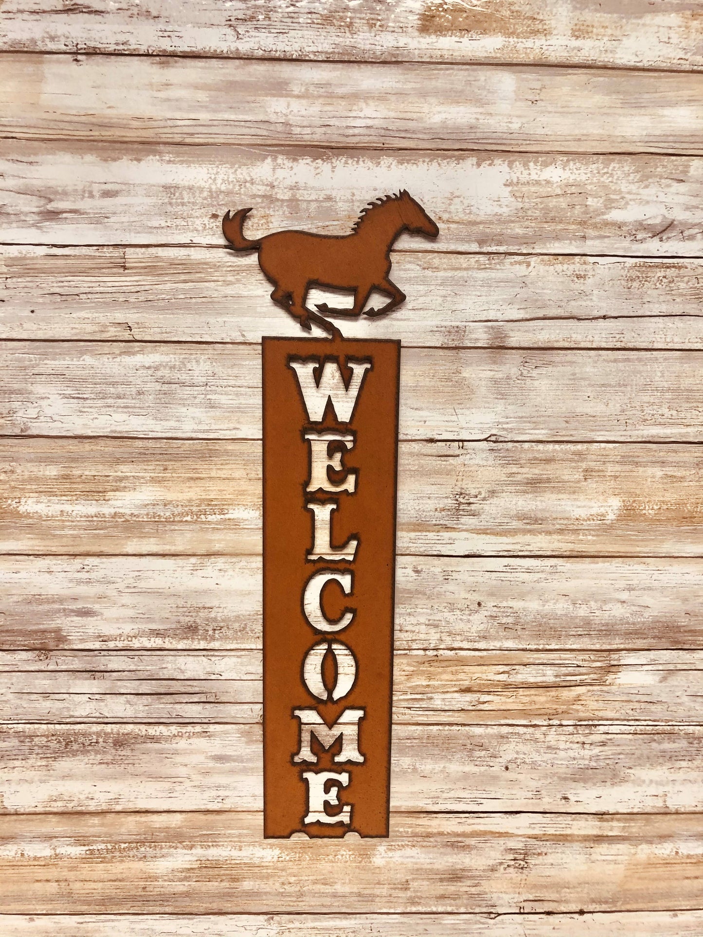 Horse Running Western Vertical Welcome Sign