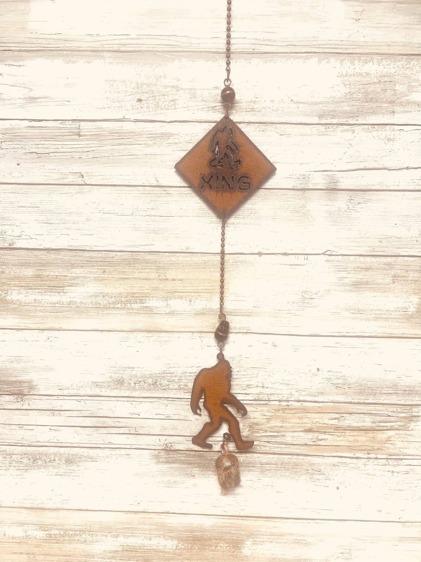 Bigfoot Crossing Double Bell Garden Chime Rustic Metal Gift