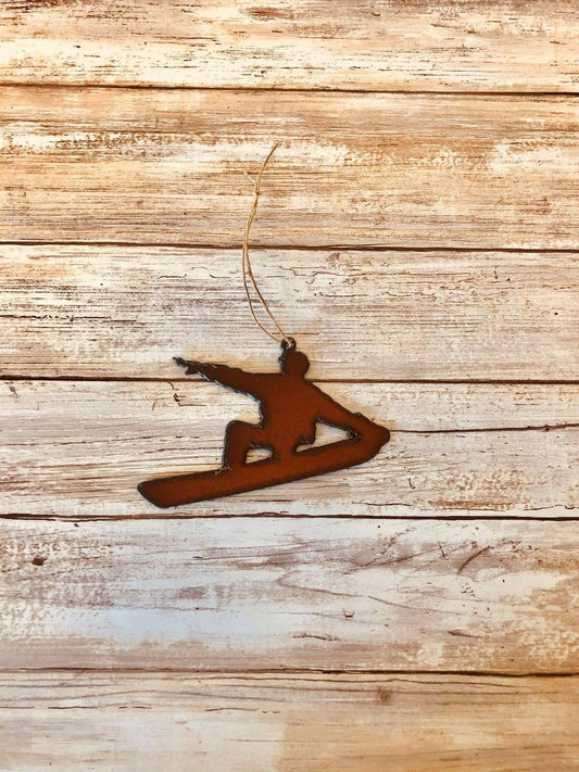 Snowboarder Rustic Iron Lodge Ornament