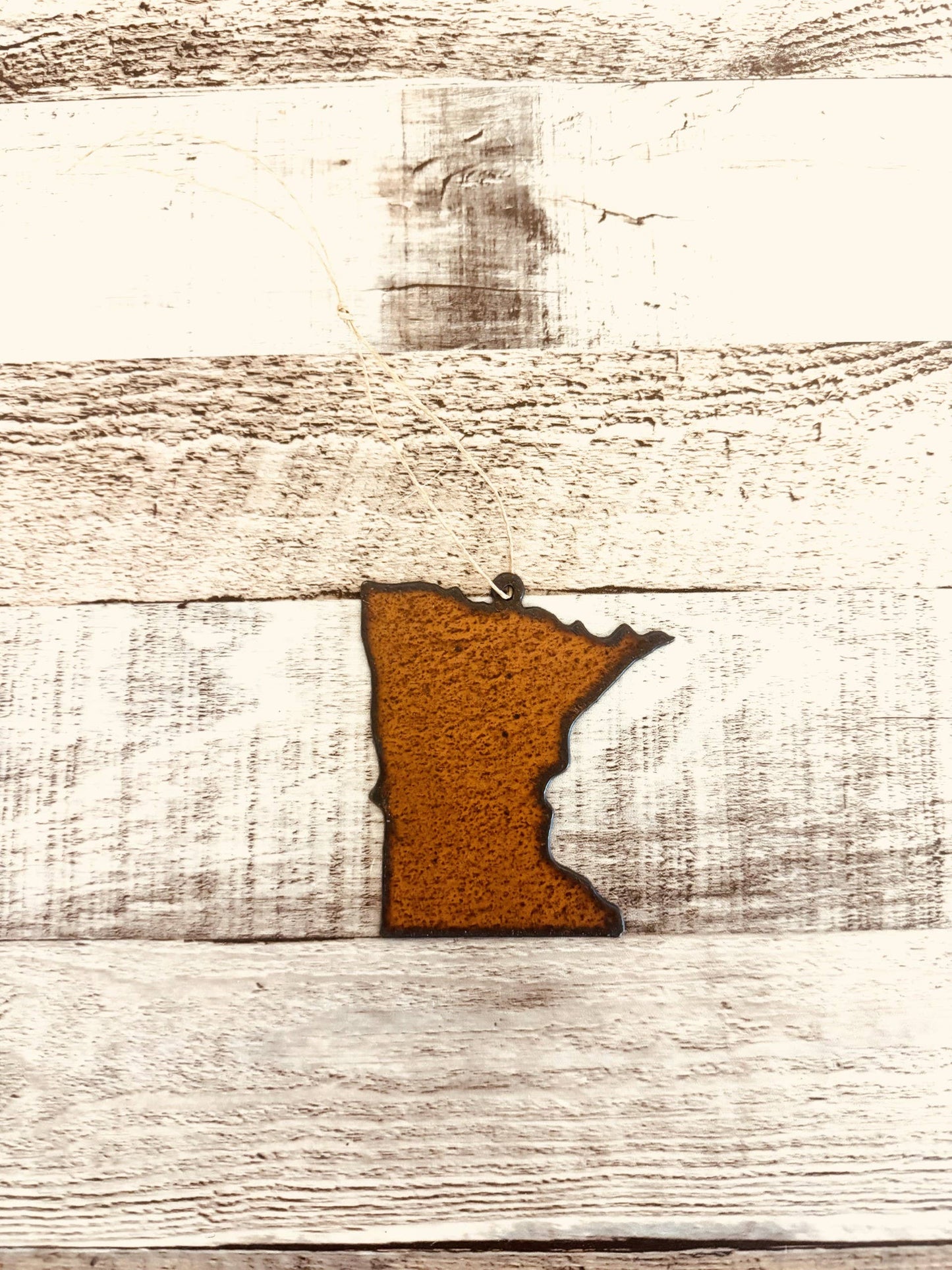 Minnesota State Shape Rustic Metal Ornament