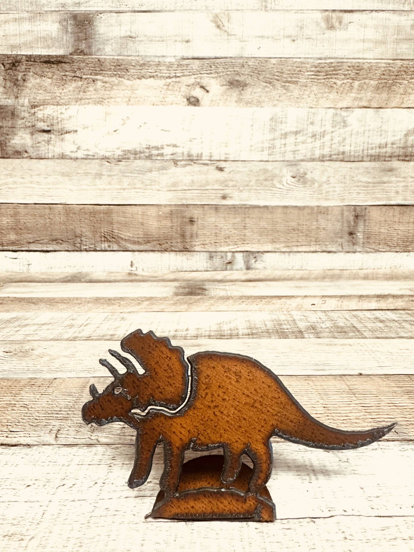 Triceratops Standing Figurine Rustic Metal Garden Gift