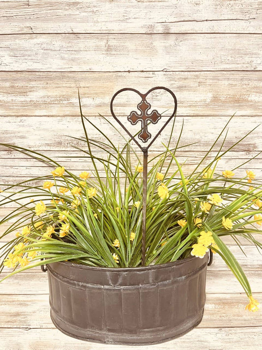 Heart Outline with chubby Cross with Cuts Plant Stake Garden