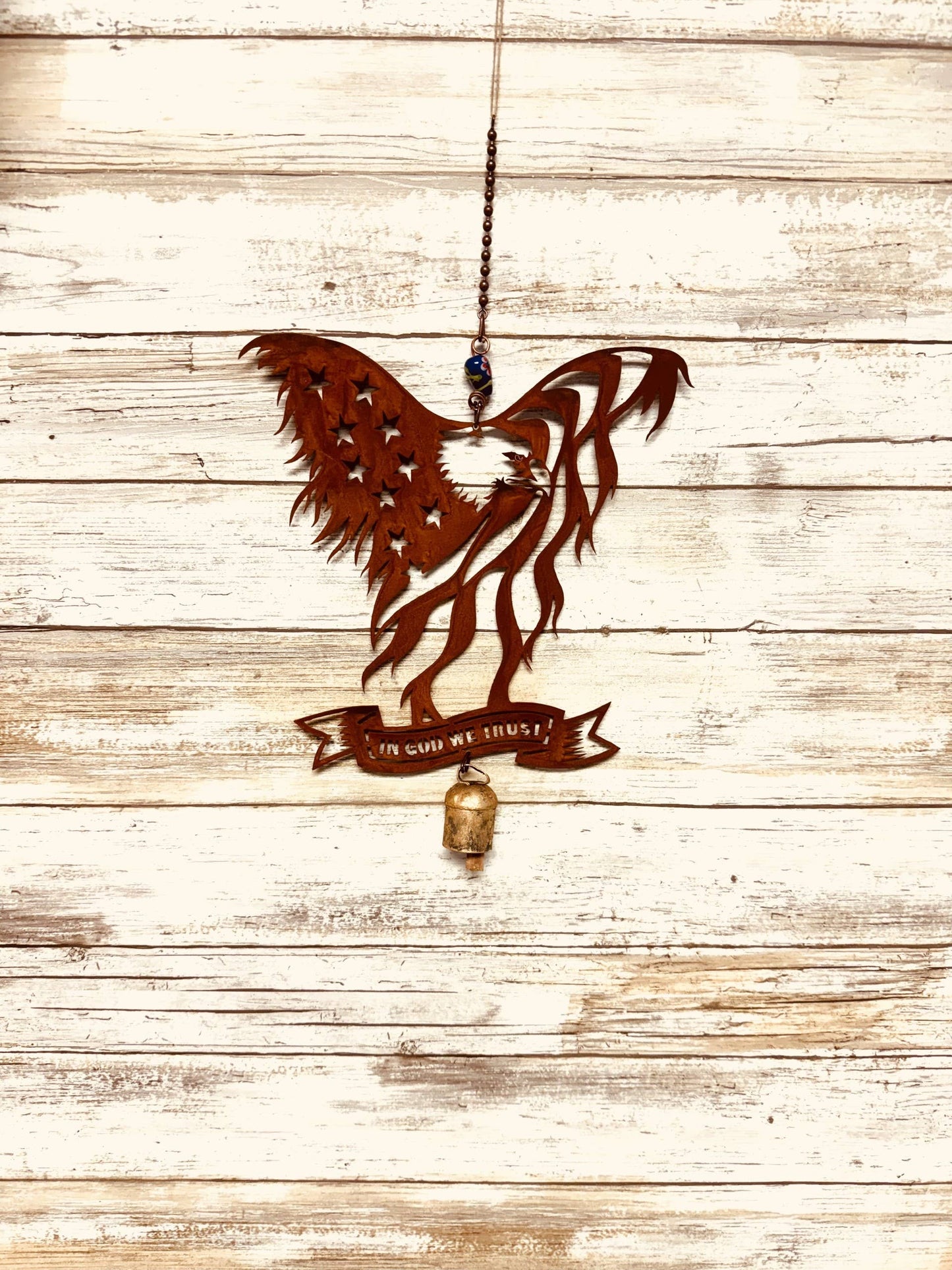 Eagle in God we Trust Rustic Garden Patriotic Bell Chime