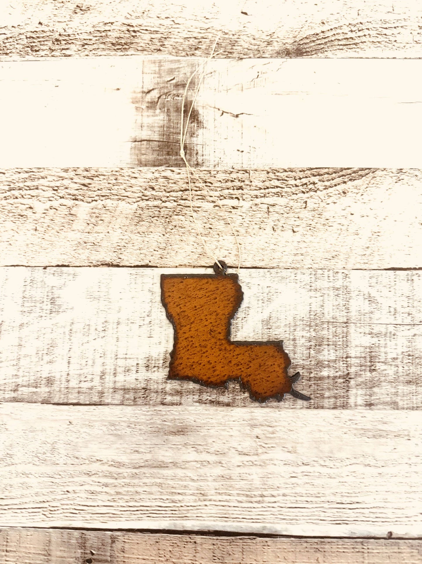 Louisiana State Shape Rusted Metal Ornament