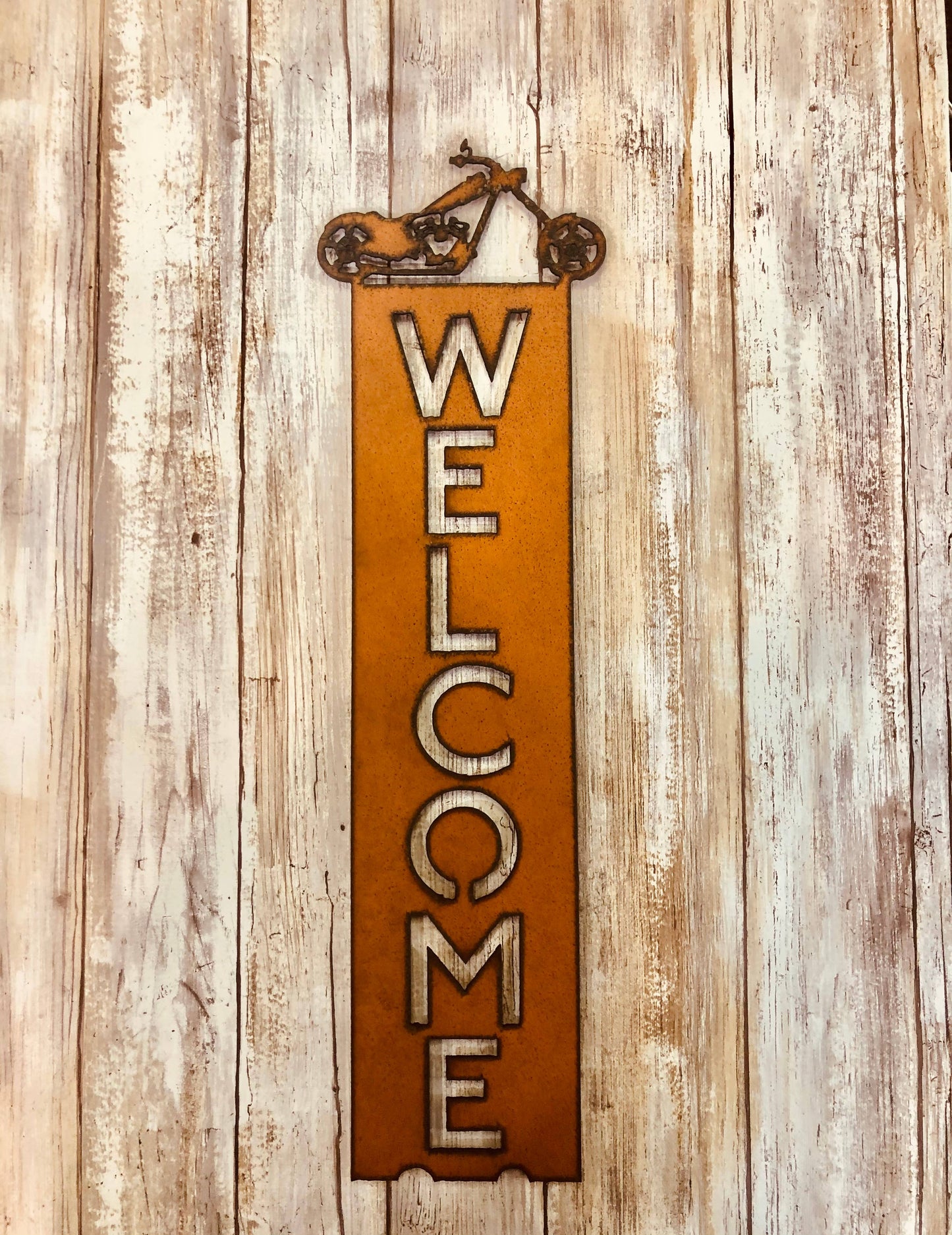 Chopper Motorcycle Vertical Welcome Sign