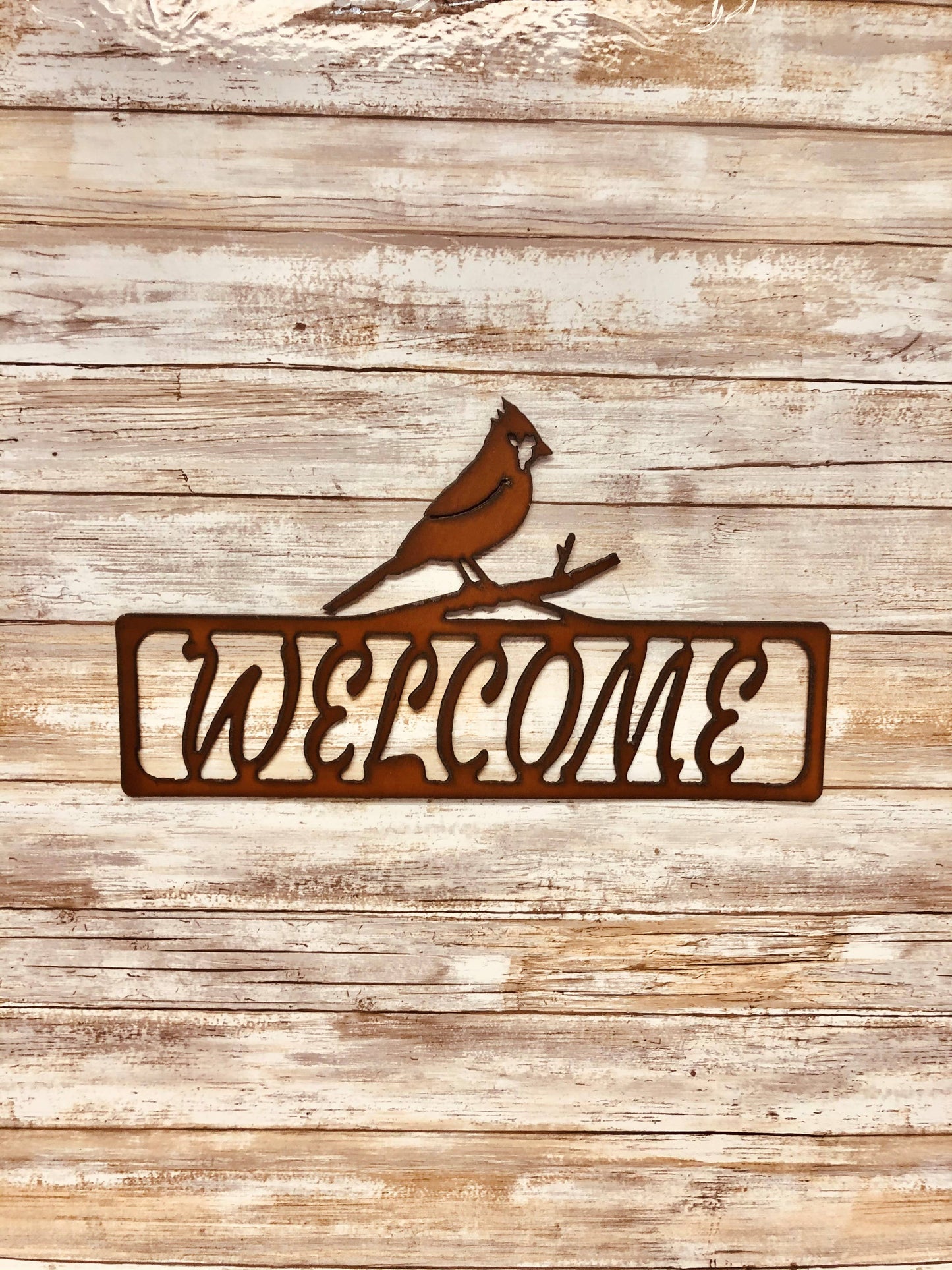 Cardinal Bird Horizontal Welcome Sign