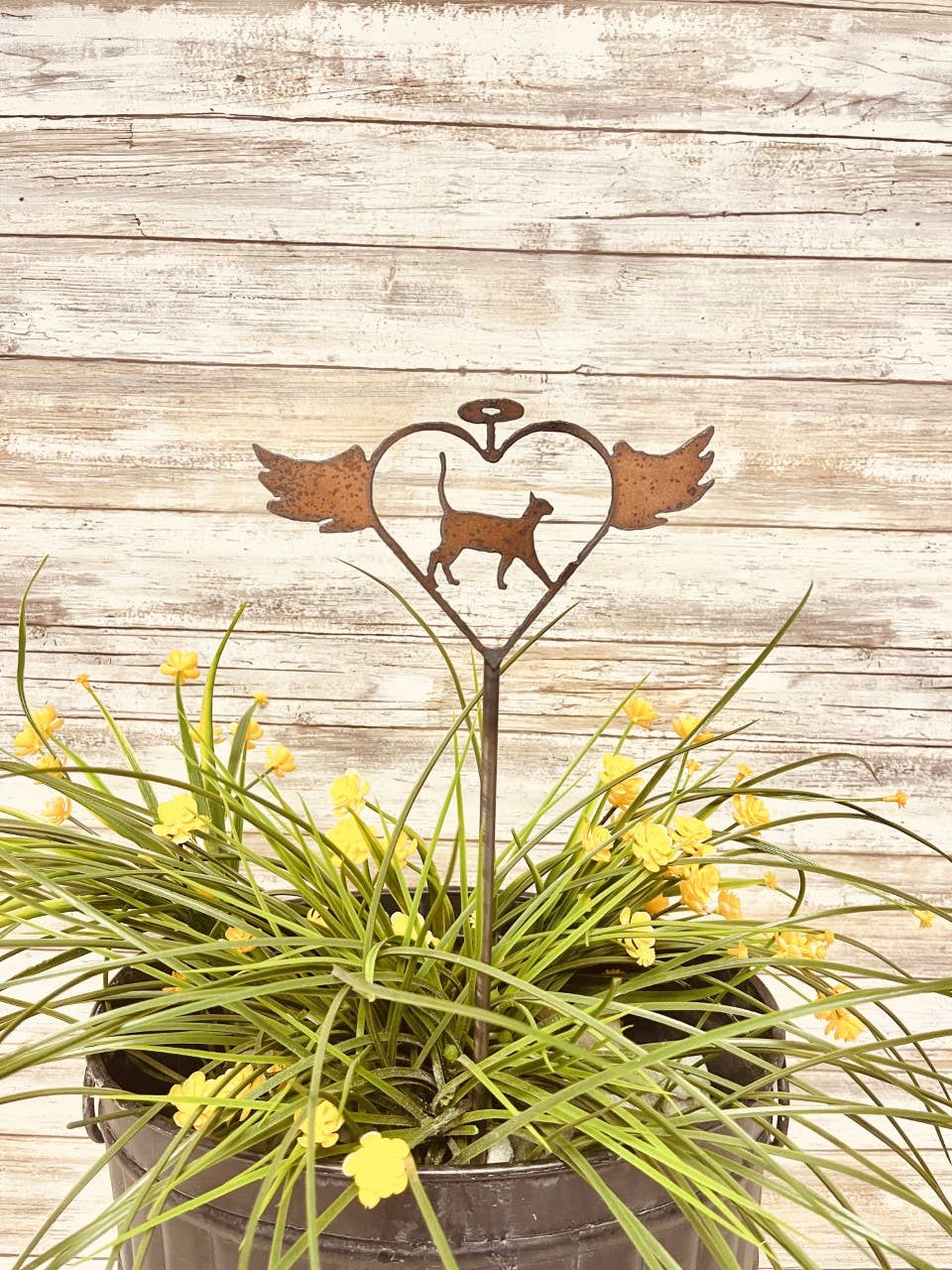 Flying Heart with Halo and Cat Plant Stake Memorial