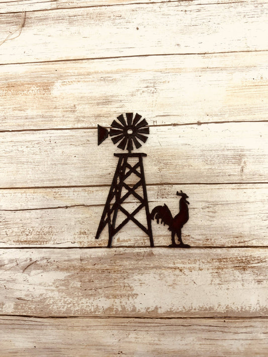 Rooster and Windmill Rustic Farmhouse Magnet