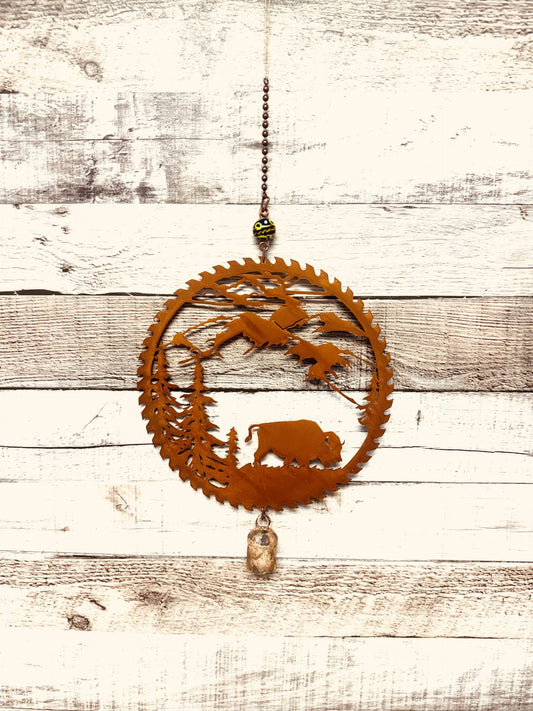 Buffalo Bison Rustic Metal Garden Bell Chime Yellowstone