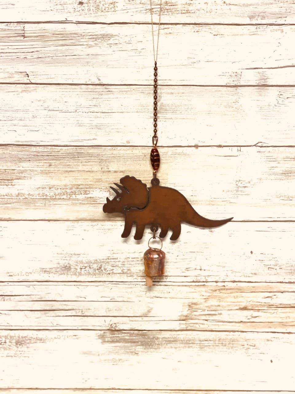 Triceratops Dinosaur Garden Bell Rustic Metal Chime