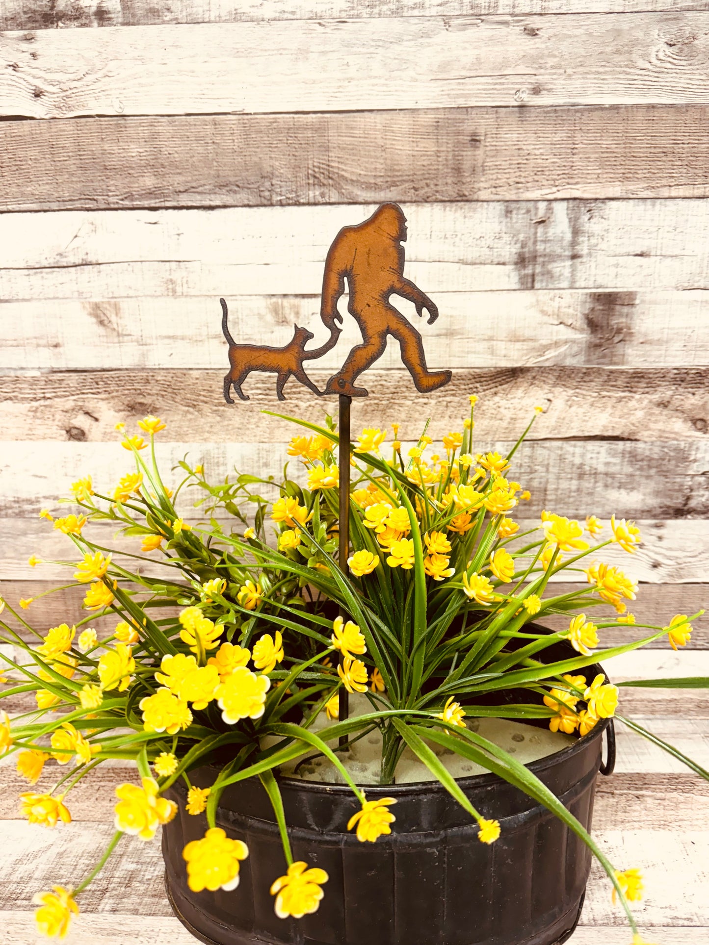 Bigfoot Yeti Sasquatch with Cat Garden Plant Stake