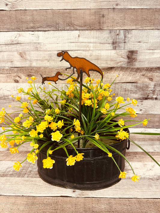 T-Rex with Dog Garden Plant Stake