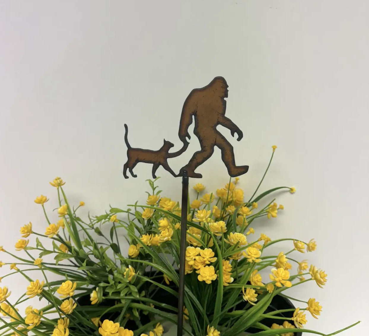 Bigfoot Yeti Sasquatch with Cat Garden Plant Stake