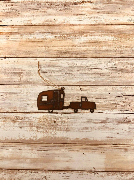 Truck with Camper Koa Rustic  Ornament