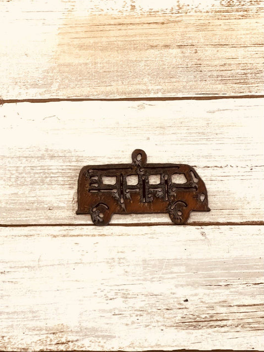 Hippie Bus Charm Rustic Metal Slug Bug