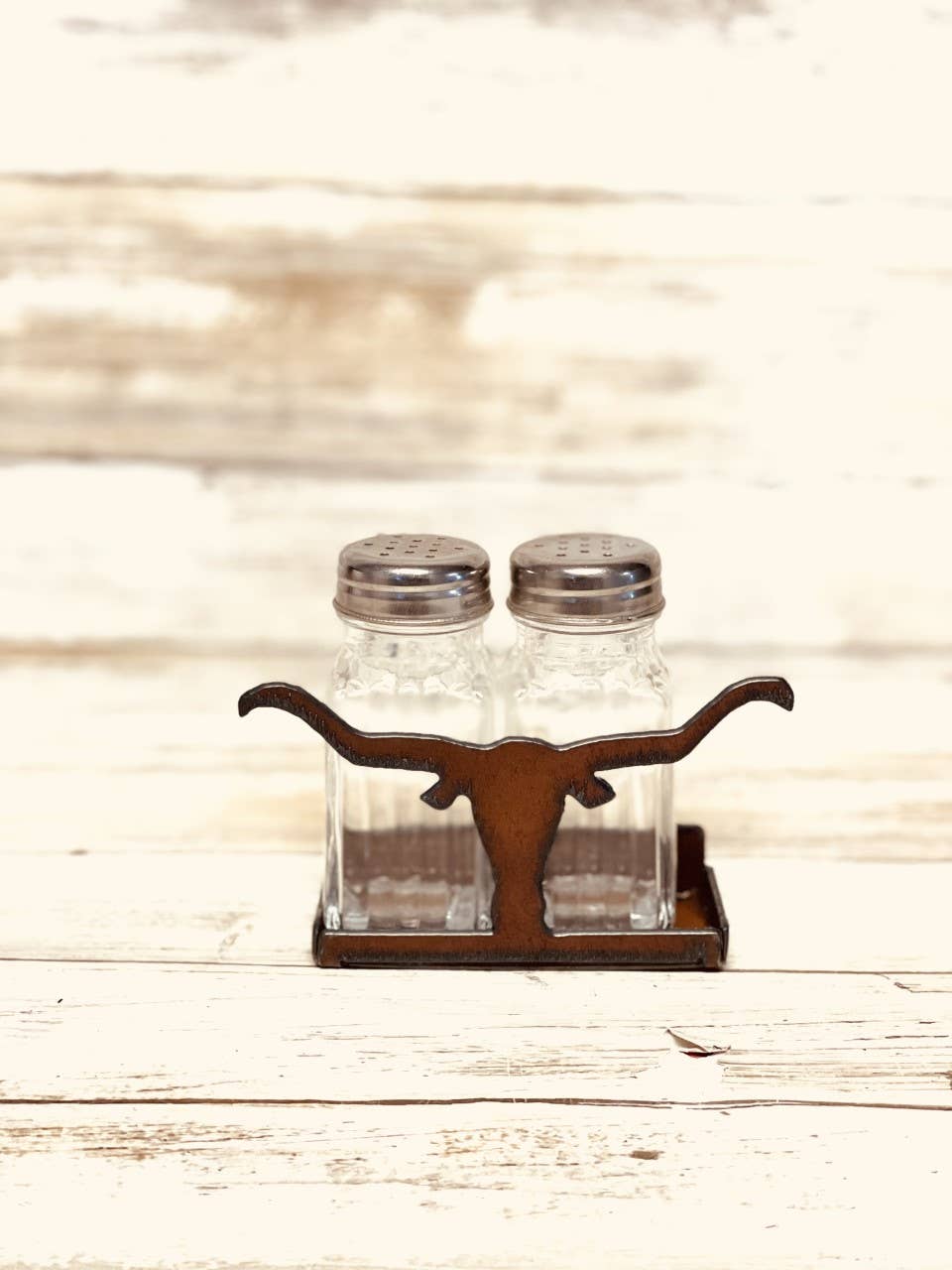 Steer Head Longhorn Rodeo Texas Salt N Pepper Shaker Holder