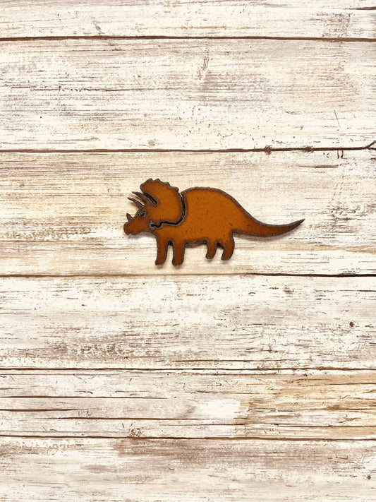 Triceratops Dinosaur Magnet Rustic Metal Gift