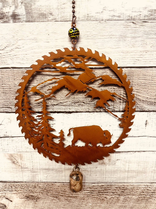 Buffalo Bison Rustic Metal Garden Bell Chime South Dakota