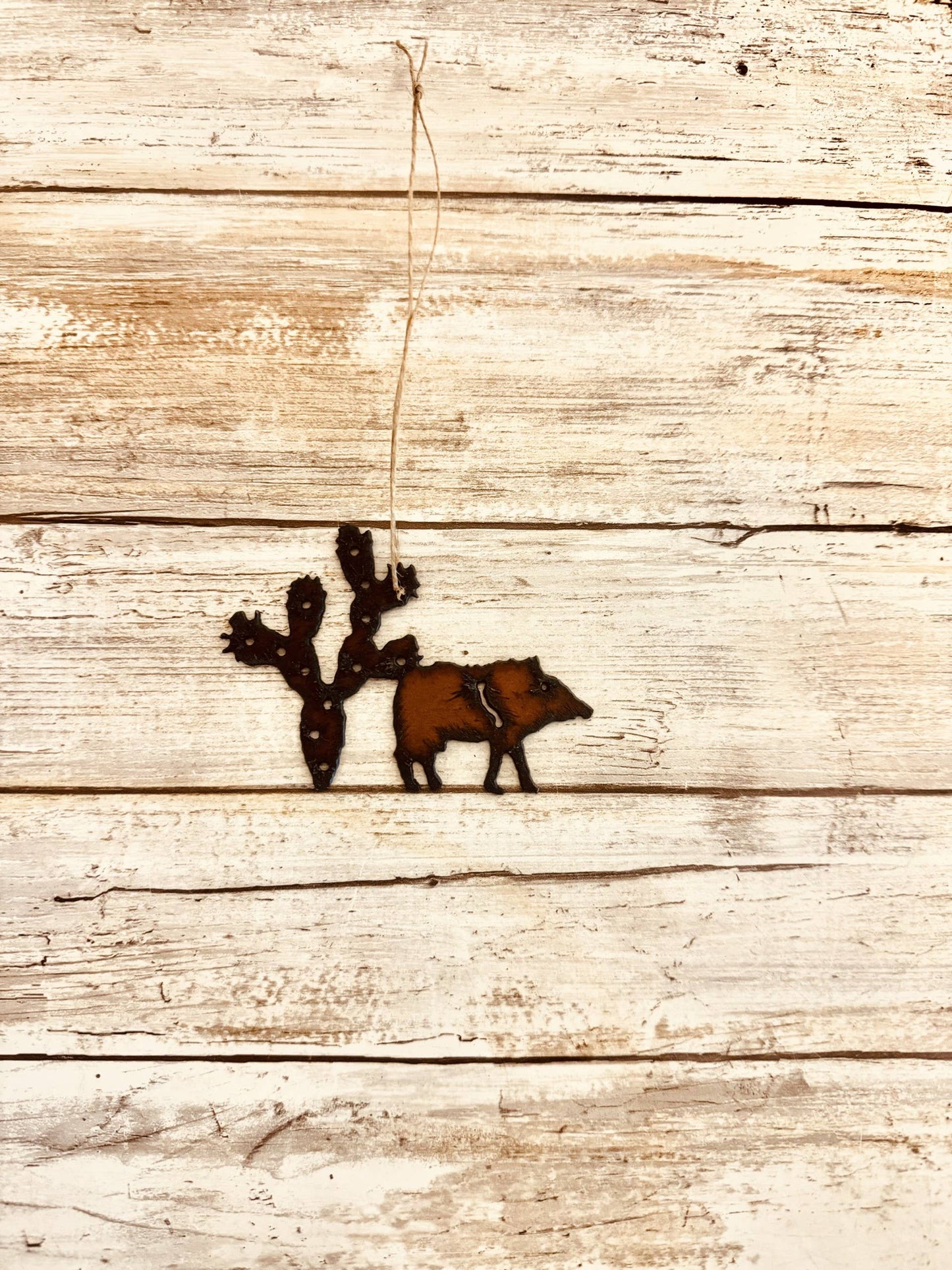 Javelina and Prickly Pear Desert Ornament Rusted Metal Gift