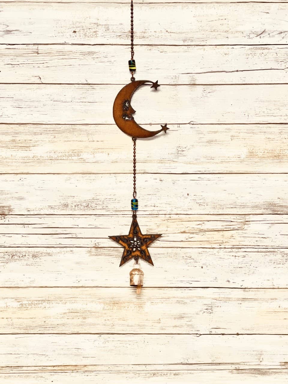 Moon and Stars GF Double Bell Rustic Metal Garden Chime