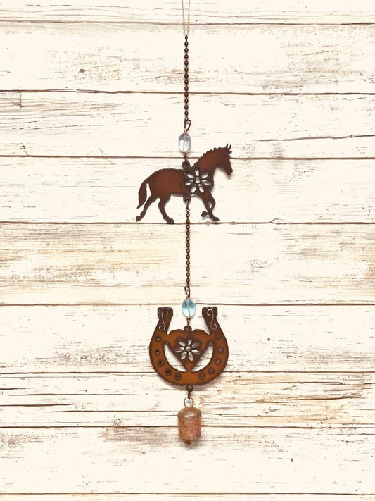 Trotting Horse GF and Horseshoe Heart GF Double Bell Chime