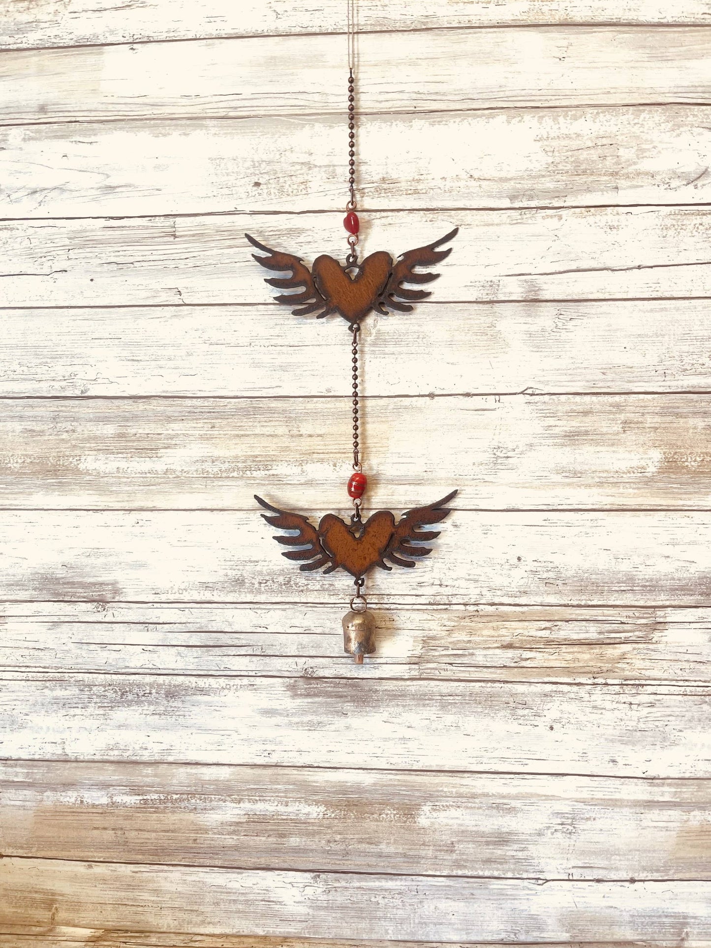 Heart with Wings Double Bell Garden Chime