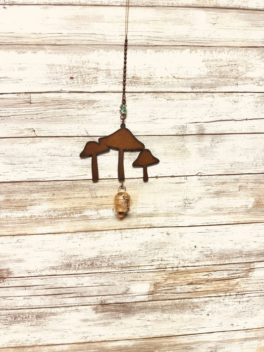 Triple Mushroom Garden Nana Bell Chime Rustic Garden Decor