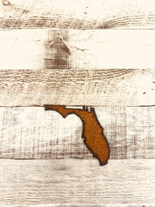 Florida Rustic Metal State Shape Ornament