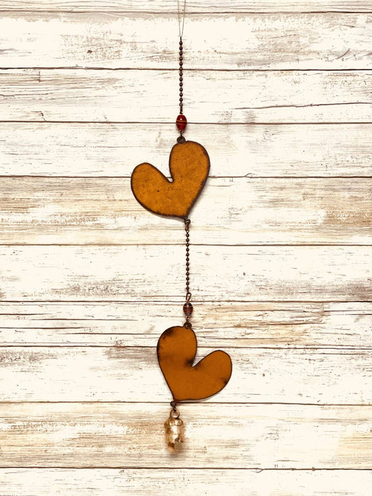 Heart Double Bell Rustic Garden Valentine Home Decor Chime