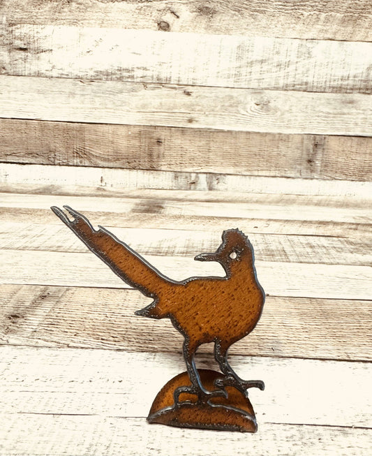 Roadrunner Looking Back Desert Figurine Rustic Metal