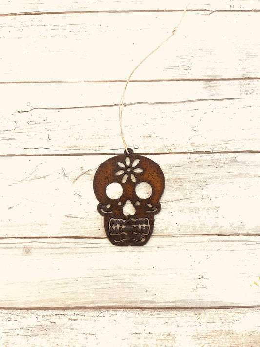 Sugar Skull Garden Friend Ornament Day of Dead Rustic Metal