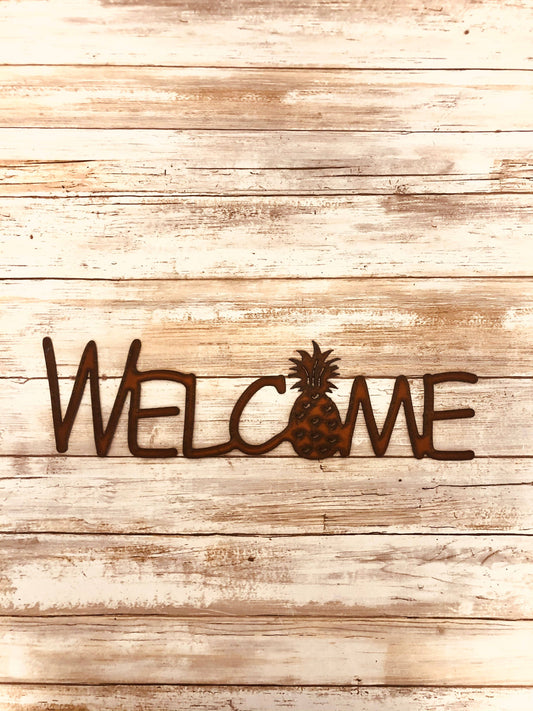 Welcome with the O as Pineapple Nautical Sign