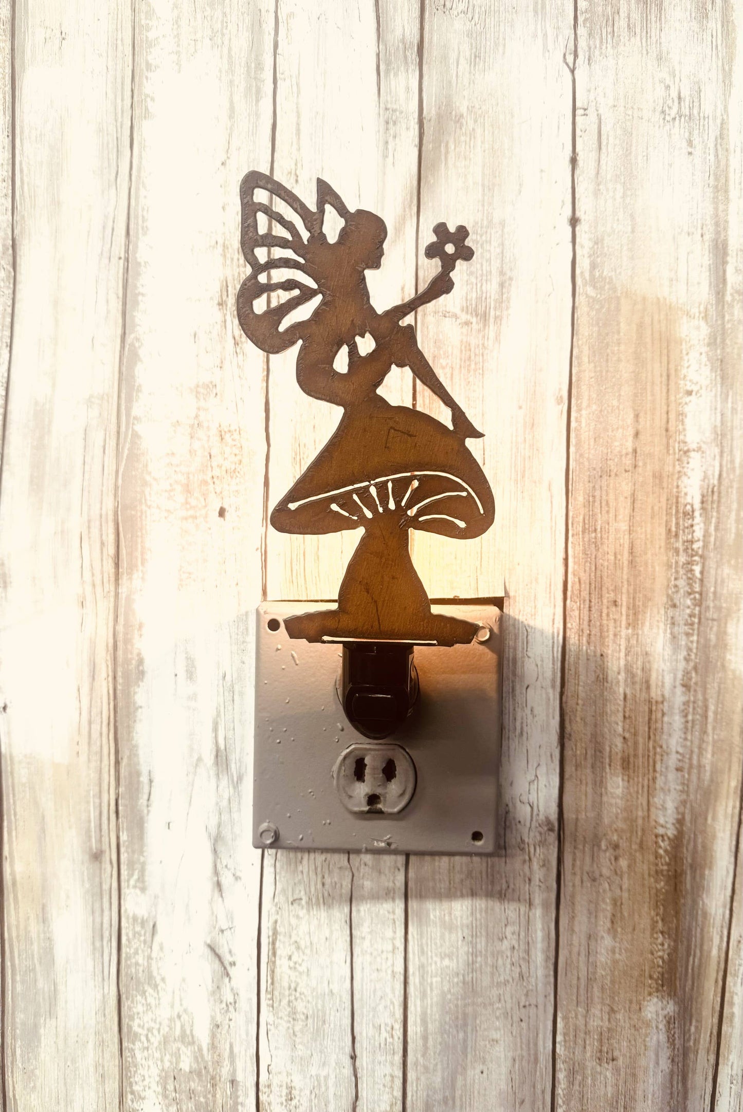 Mushroom with Fairy Rustic Metal Image Night Light Fungi