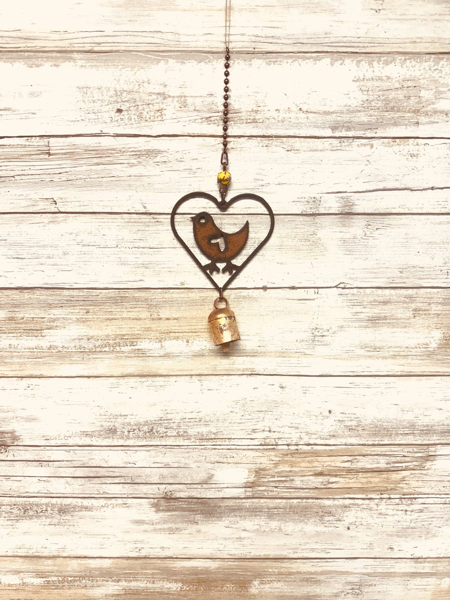 Heart Outline with Cute bird Rustic Metal Garden Bell Chime