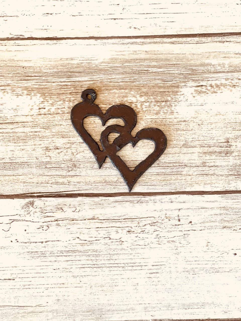 Double Heart Charm Rustic Metal Pendant