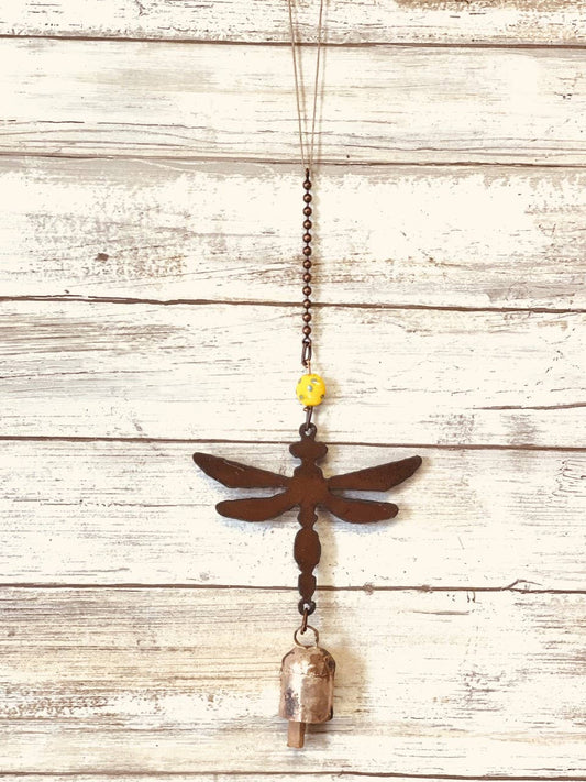 Dragonfly Bell Rustic Metal Garden Decor Chime