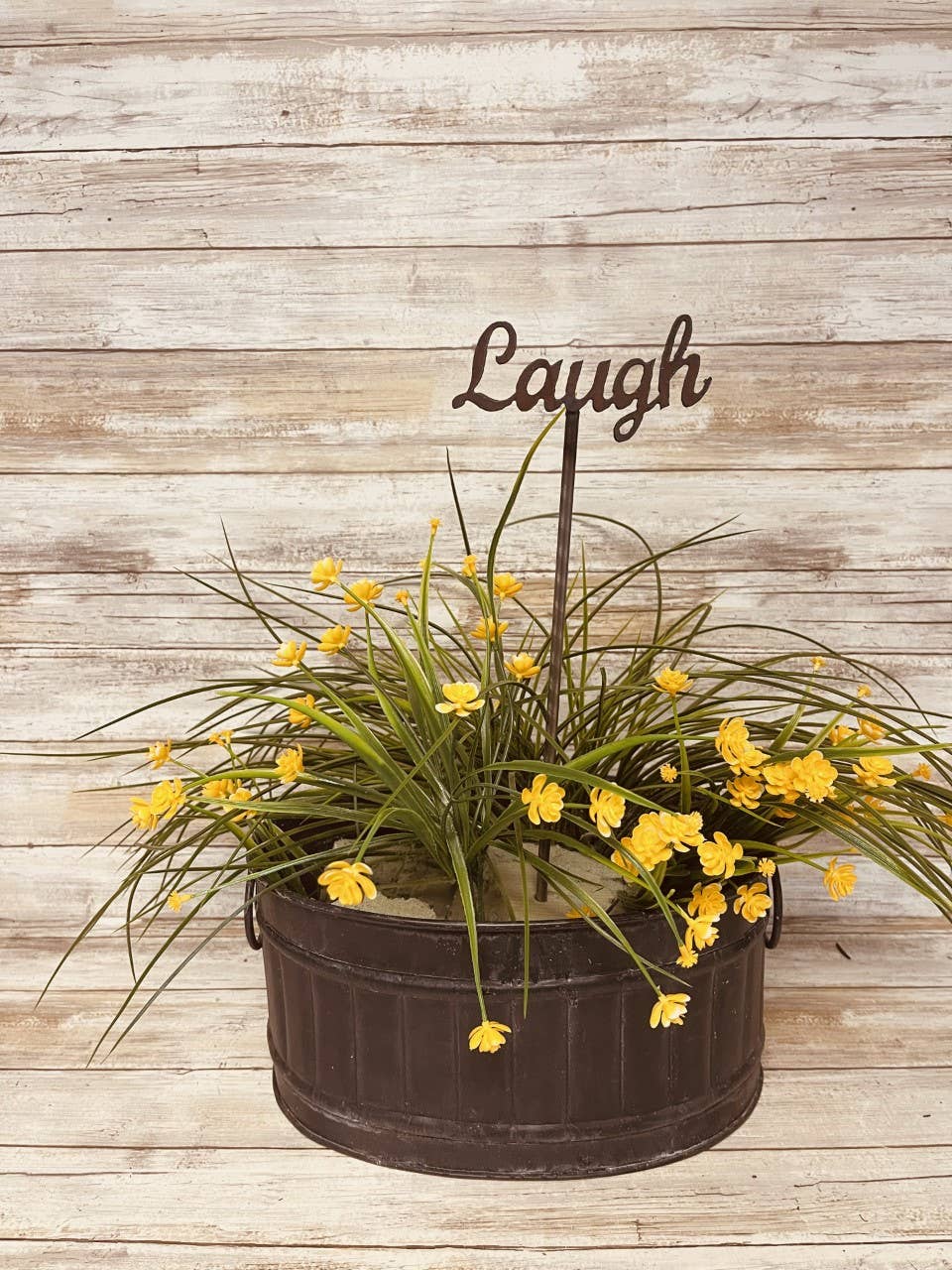 Laugh Cursive Inspirational Garden Plant Stake