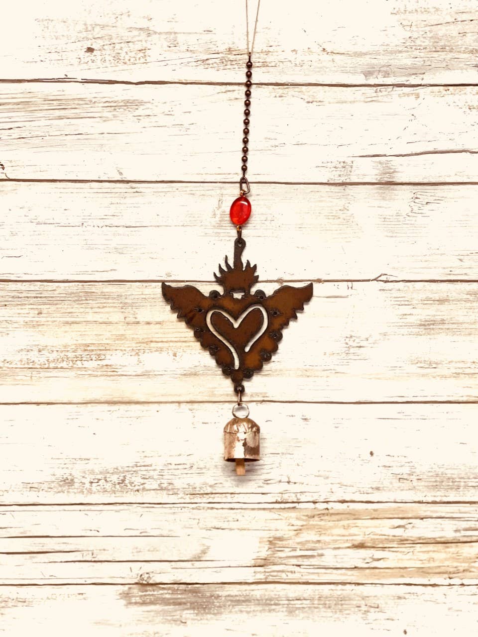 Milagro Heart with Wings Bell Rustic Metal Garden Chime