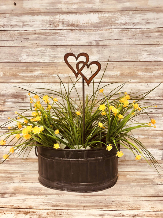 Double Heart Valentines Day Love Garden Plant Stake